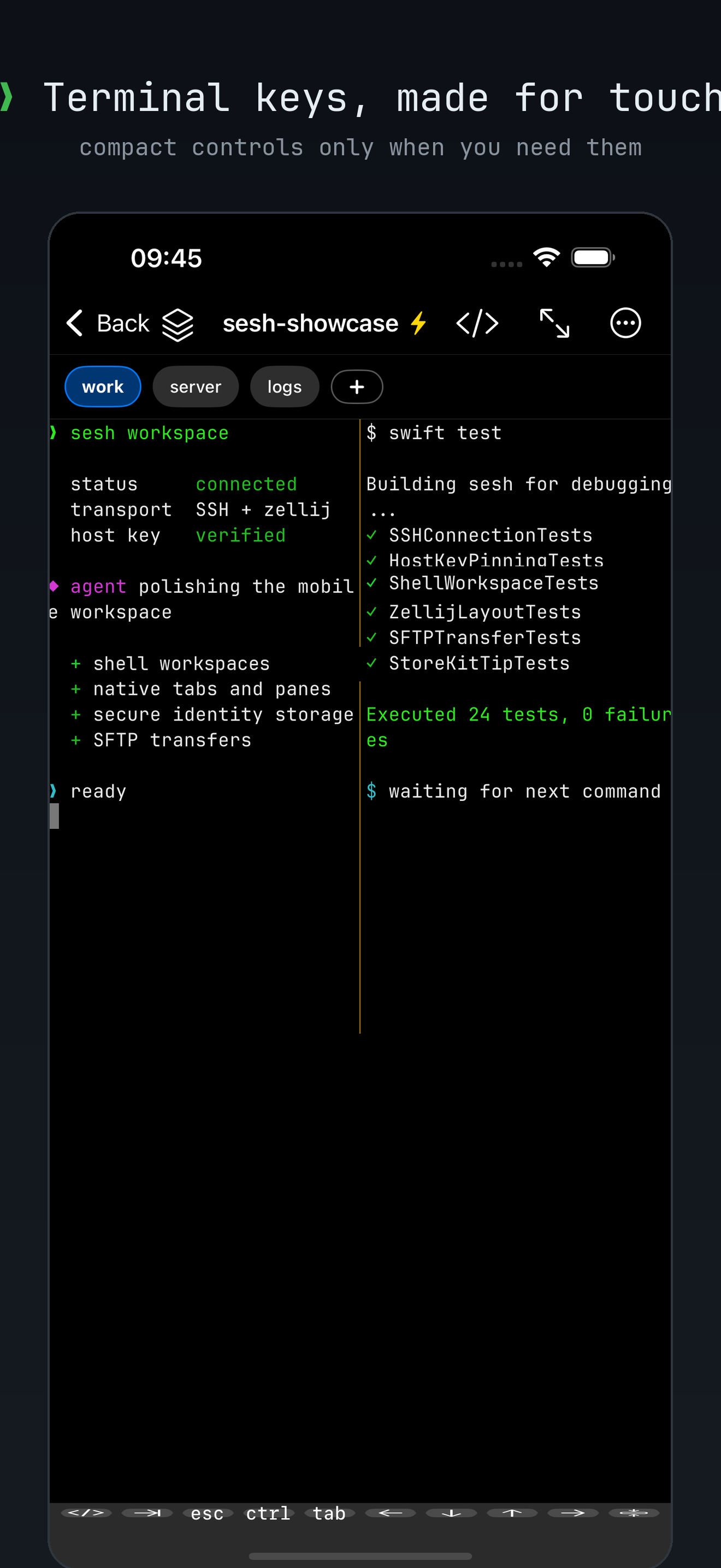 Optional compact terminal keys in sesh