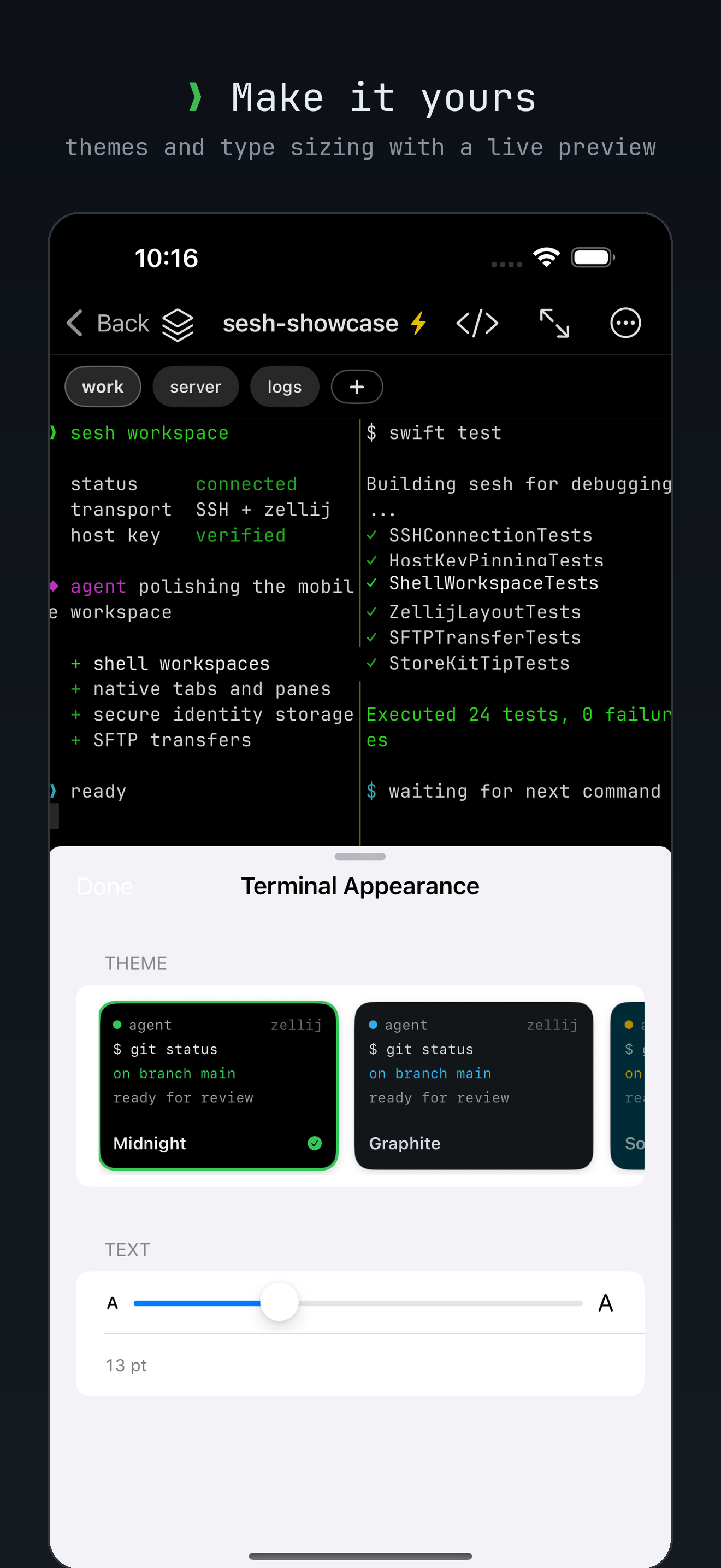 Live terminal themes and type sizing in sesh